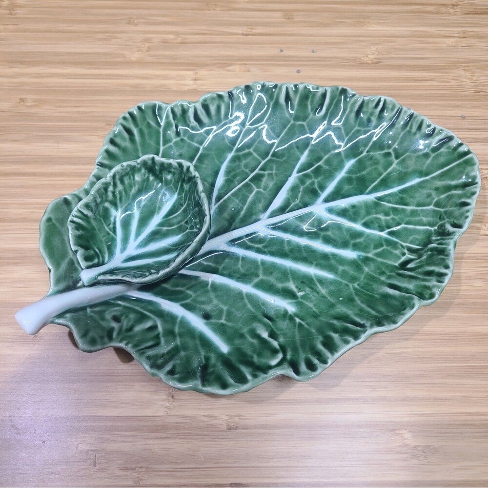 Bordallo Pinheiro Cabbage Large Chip and Dip Platter, Made in Portugal